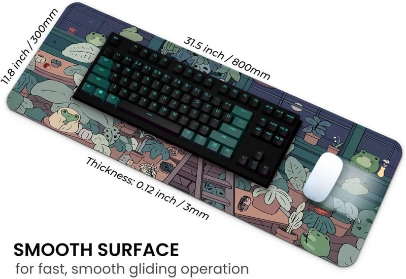 Mayflower Large Gaming Mouse Pad, Full Keyboard Mat, Long Laptop Mousepad, Computer Mouse Mat for Home and Office, Anti-Slip Rubber Base, 31.5 x 11.8 Inches (Green Frog) - Image 3